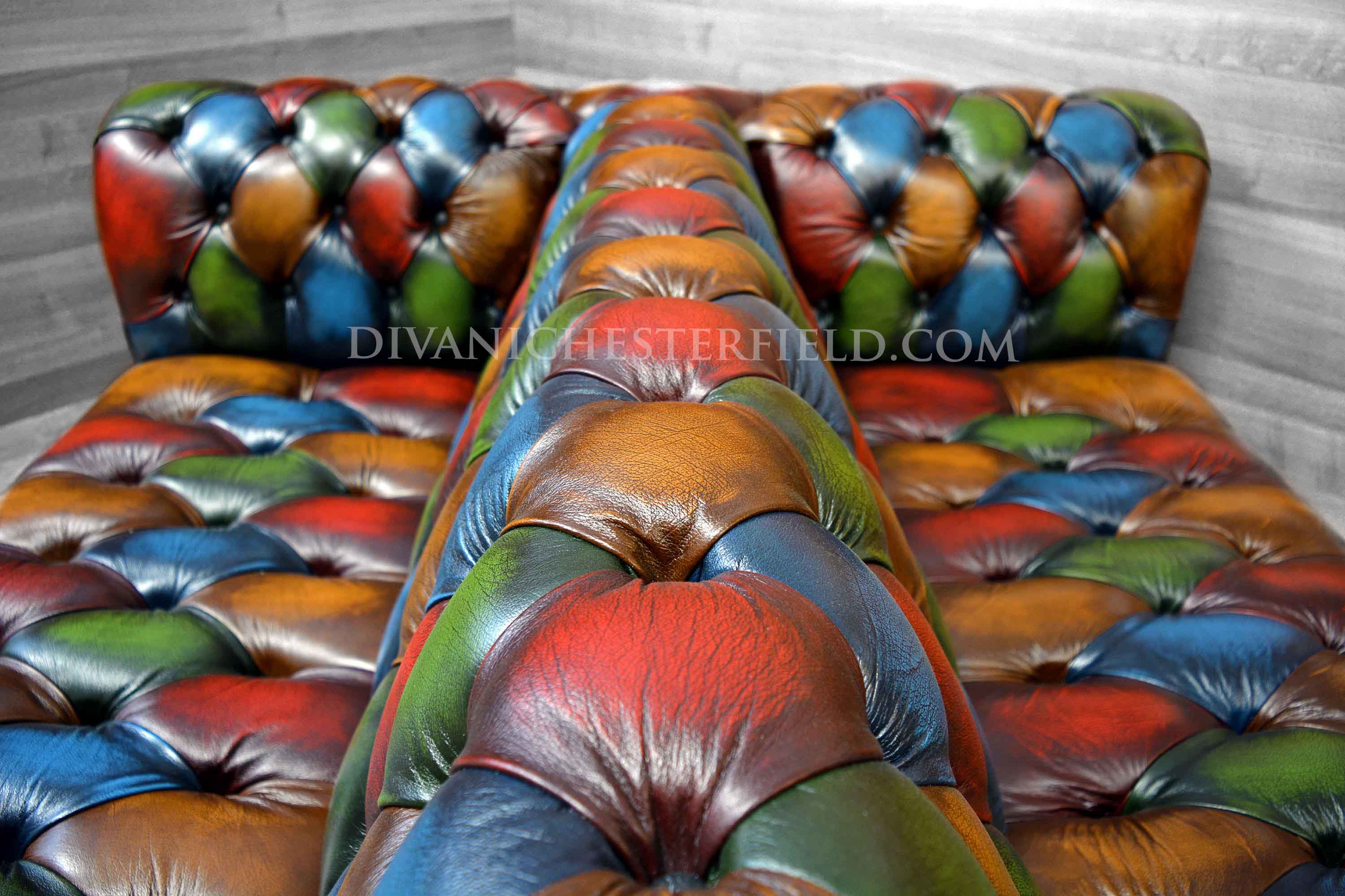 divano chesterfield nuovo pelle patchwork seduta doppia